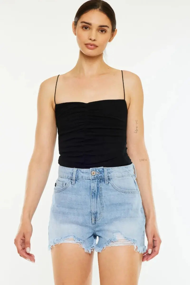 Kancan Raw Hem Distressed High Waist Denim Shorts for Women - Love Salve
